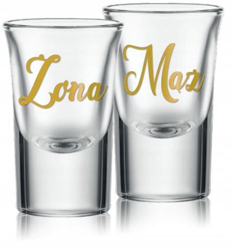 Oszukane kieliszki do wódki na wesele GRUBE DNO 15ml naklejki MĄŻ ŻONA na Arena.pl