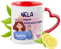 Kubek Czerwony Z Uszkiem W Kształcie Serca Dla Neli Na Prezent