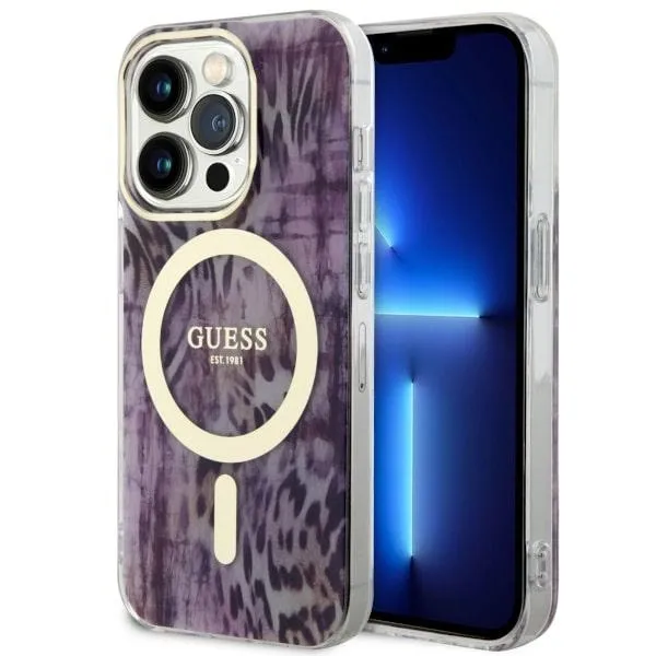 Etui Guess Leopard MagSafe na iPhone 14 Pro - różowe zdjęcie 1
