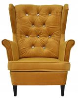 Fotel uszak Gaja skandynawski Family Meble złoty musztardowy aksamit