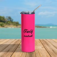 Kubek ze słomką 600 ml podwójne ścianki neonowy różowy - z Twoim nadrukiem