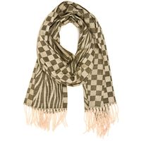Khaki Duży Szalik Damski Bawełniany Ciepły Szal Szachownica St-23