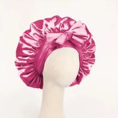 Czapka satynowa regulowana maska do spania Dark Pink