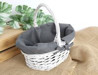 koszyk wiklinowy owalny wyściełany szarym materiałem BIAŁY  LH2369S
