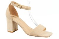 Sandały zamszowe na obcasie słupku 7,5 cm. beżowe Rozmiar obuwia - 38