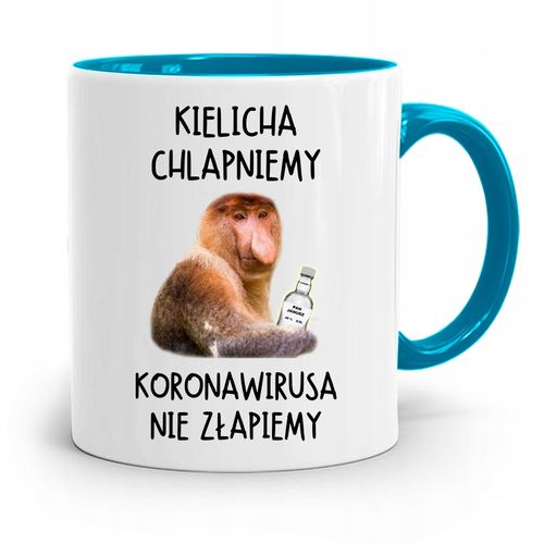 Kubek Błękitny Nosacz Janusz Kielicha Chlapniemy Z Nadrukiem Ze Zdjęciem na Arena.pl