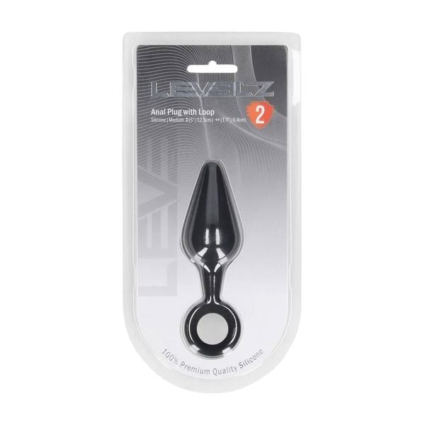 Silicone Anal Plug With Loop - M - Black zdjęcie 2