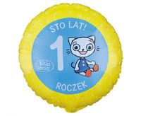 Balon foliowy 46cm - Kicia Kocia, roczek , 1 urodziny, pakowany