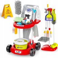 DUŻY ZESTAW DO SPRZĄTANIA NA KÓŁKACH 3w1 XXL WÓZEK 29 el. CZERWONY WOOPIE