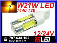 najmocniejsza żarówka LED w21w T20 7440 pomarańczowa 12v 24v odp 45W