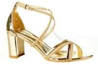 Sandały na obcasie słupku 7 cm. złote z brokatem Rozmiar obuwia - 39