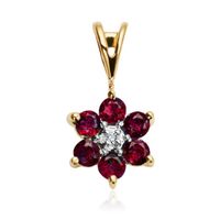 złoty wisiorek kwiatek - rubiny i brylant