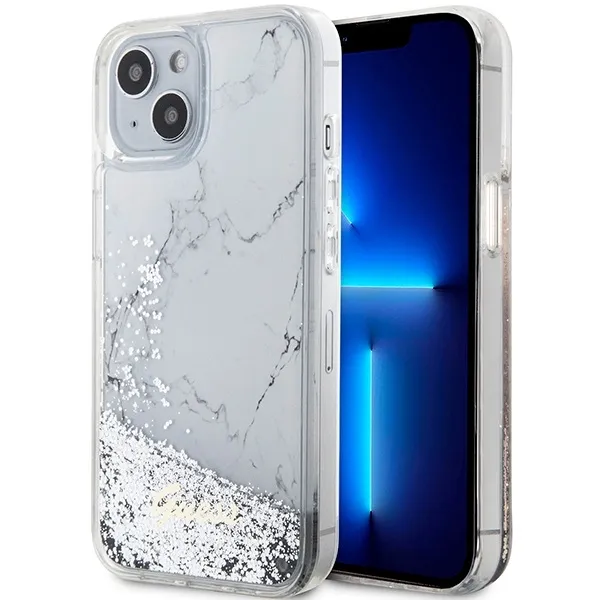 Etui Guess Liquid Glitter Marble na iPhone 14 - białe zdjęcie 1