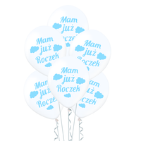 Balony 30cm przezroczysty Mam już roczek chmurki