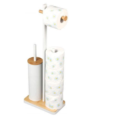 Stojak na papier toaletowy z uchwytem i szczotką WC biały bambus YOKA na Arena.pl