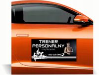 Magnes na auto reklama magnetyczna 60x30 cm TRENER PERSONALNY imię nazwisko