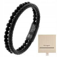 Bransoletka z kamieni naturalnych czarna koraliki lawa wulkaniczna BLINGART