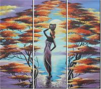 90CM 80 OBRAZ 3 ELEM AFRYKAŃSKA DZIEWCZYNA KOSZEM ŚCIENNY