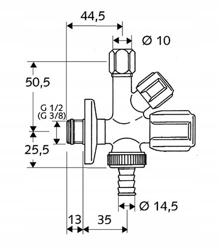ZAWÓR KĄTOWY KOMBINOWANY 1/2"x3/4"x3/8 ZMYWARKA PRALKA KRAN BATERIA SCHELL na Arena.pl