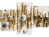 60CM 90 ZEGAR 3 ELEM MIASTO ZE SNU SEPII ŚCIENNY