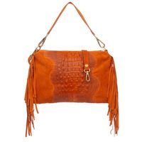 VERA PELLE torebka zamszowa listonoszka kroko z frędzlami V492 pomarańczowa