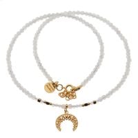 Naszyjnik - Kamień Księżycowy, Kryształ Górski, Hematyt, róg obfitości i srebro złocone