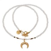 Naszyjnik - Kamień Księżycowy, Kryształ Górski, Hematyt, róg obfitości i srebro złocone