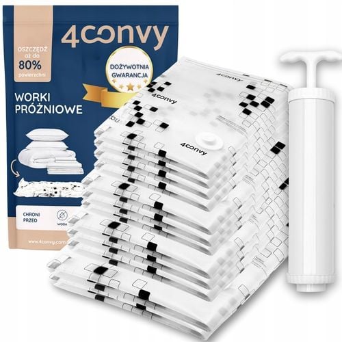 4CONVY Worki próżniowe na pościel ubrania odzież 12szt ZESTAW POMPKA na Arena.pl