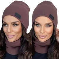 CIEPŁY KOMPLET DAMSKI CZAPKA+ KOMIN PRODUKT POLSKI MODNY ZIMOWY BRĄZOWY