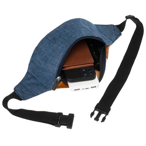 granatowo-brązowa saszetka z poliestru z zewnętrzną kieszenią na suwak na Arena.pl