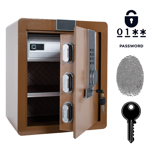 Pancerny Domowy Sejf Biometryczny Na Odcisk Palca 45x38x32 cm Brązowy na Arena.pl