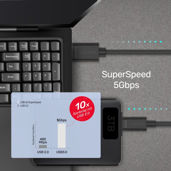 Unitek przewód USB 3.1 typ A - typ C M-M 3 m zdjęcie 4