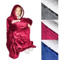 Ponczo telewizyjne z kapturem Hoodie kocobluza z futerkiem ciepłe