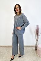 Sweterkowy Komplet Damski ze Spodniami Szary UNI