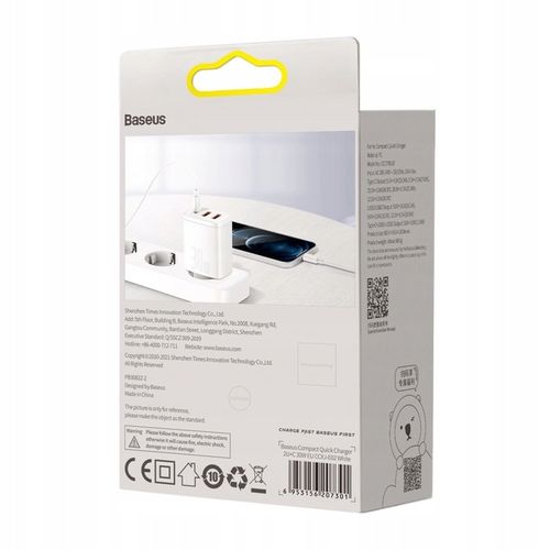 BASEUS SZYBKA ŁADOWARKA SIECIOWA KOSTKA 2x USB USB C 30W MOCNY ZASILACZ 3A na Arena.pl