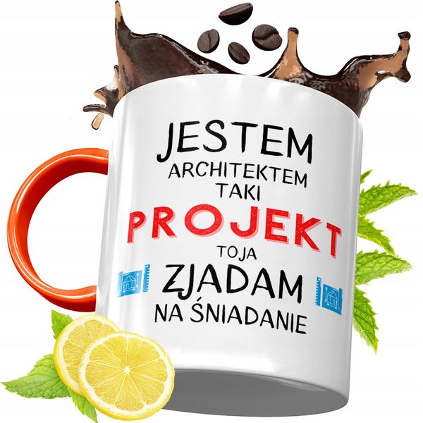 Kubek Pomarańczowy Dla Architekta Prezent Z Nadrukiem Ze Zdjęciem zdjęcie 1