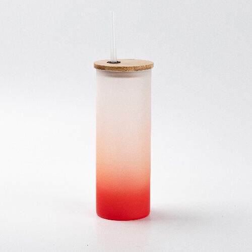 Kubek 500 ml szroniony z bambusową pokrywka i słomką do sublimacji - czerwony gradient na Arena.pl