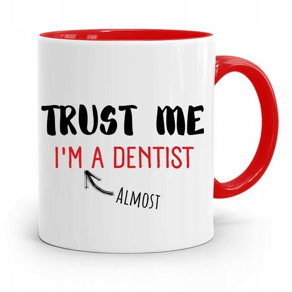 Kubek Czerwony Prezent Dentysty Trust Me Z Nadrukiem Ze Zdjęciem zdjęcie 1