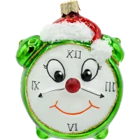 Bombka choinkowa szklana: Zegar z czapką Świętego Mikołaja: zielony