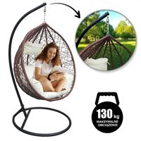 fotel wiszący, huśtawka kokon brązowy z jasnymi poduszkami kr23br