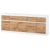 Komoda Do Sypialni 200cm 5 Szuflad Szafka Młodzieżowa Biała Mat Dąb Wotan