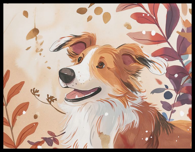 Plakat 65x50cm Collie Jesienną Porą zdjęcie 2