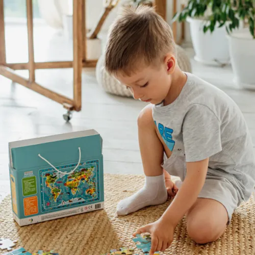 Puzzle obserwacyjne 80 elementów. Mapa świata zwierząt na Arena.pl