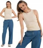 Koszulka Top Damski Bawełniany w Prążek Na Ramiączkach MORAJ Beżowy L