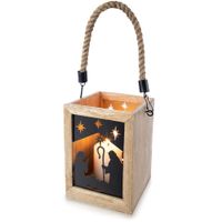 Lampion Świąteczny Drewniany na Świeczkę Szopka Latarnia Świecznik Święta