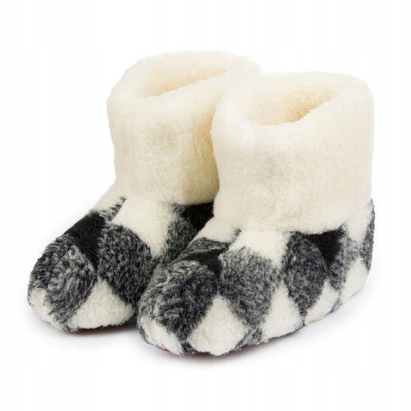 Ocieplane Bambosze Damskie Papucie Kratka Wełniane zdjęcie 1