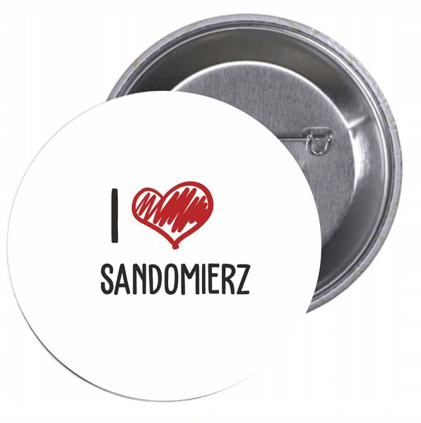 Przypinki buttony I LOVE SANDOMIERZ badziki zdjęcie 1