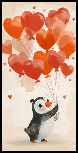 Plakat 50x100cm Pingwinek z Balonami na Arena.pl