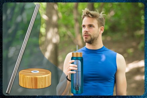 BUTELKA SZKLANA NA WODĘ NAPOJE ZE SŁOMKĄ SITKIEM SZCZELNA DUŻA BIDON 1,2L na Arena.pl