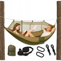 MOCNY HAMAK Z MOSKITIERĄ TURYSTYCZNY DWUOSOBOWY SURVIVAL GADŻETY SURWIWAL
